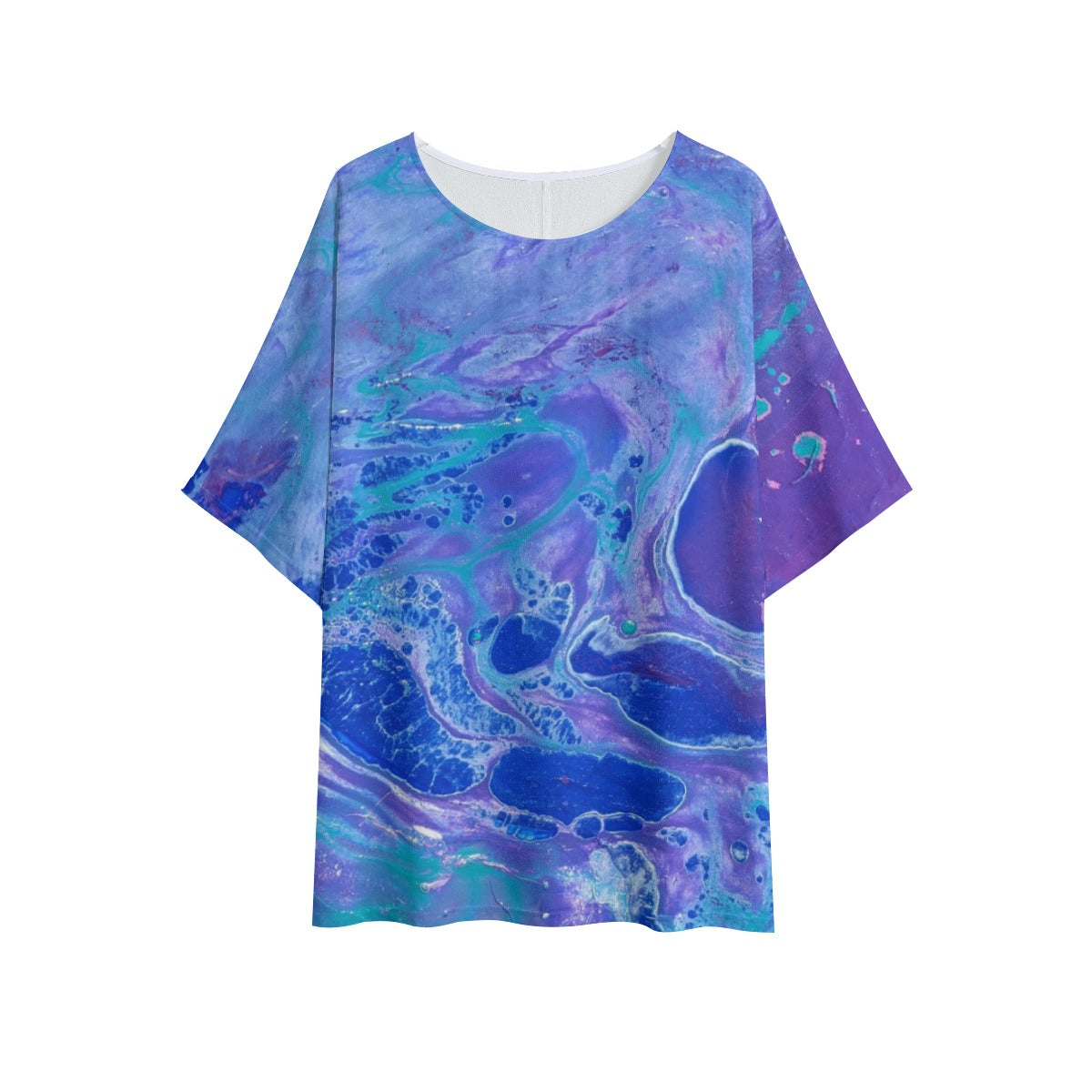 Purple 1 Print Women's T-shirt with Bat Sleeve