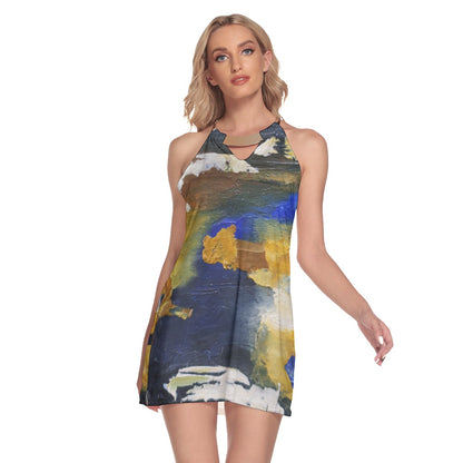 Dusk Print Women's Round Neck Above Knee Dress