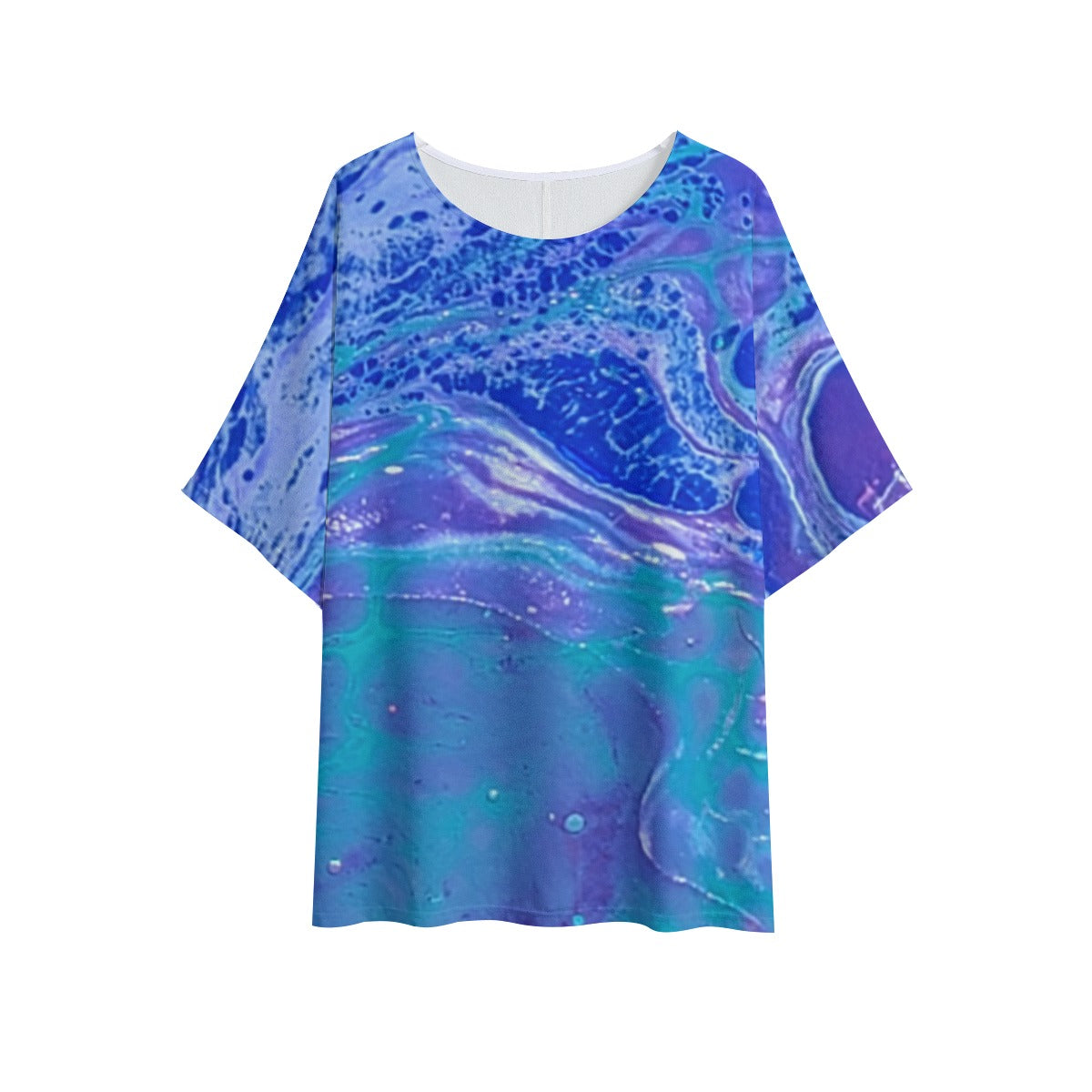 Purple 3 Print Women's T-shirt with Bat Sleeve