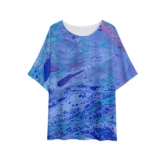 Purple 2 Print Women's T-shirt with Bat Sleeve