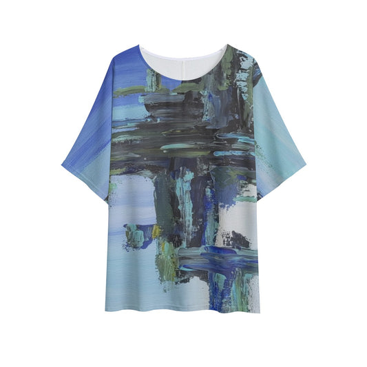 Breeze Print Women's T-shirt with Bat Sleeve