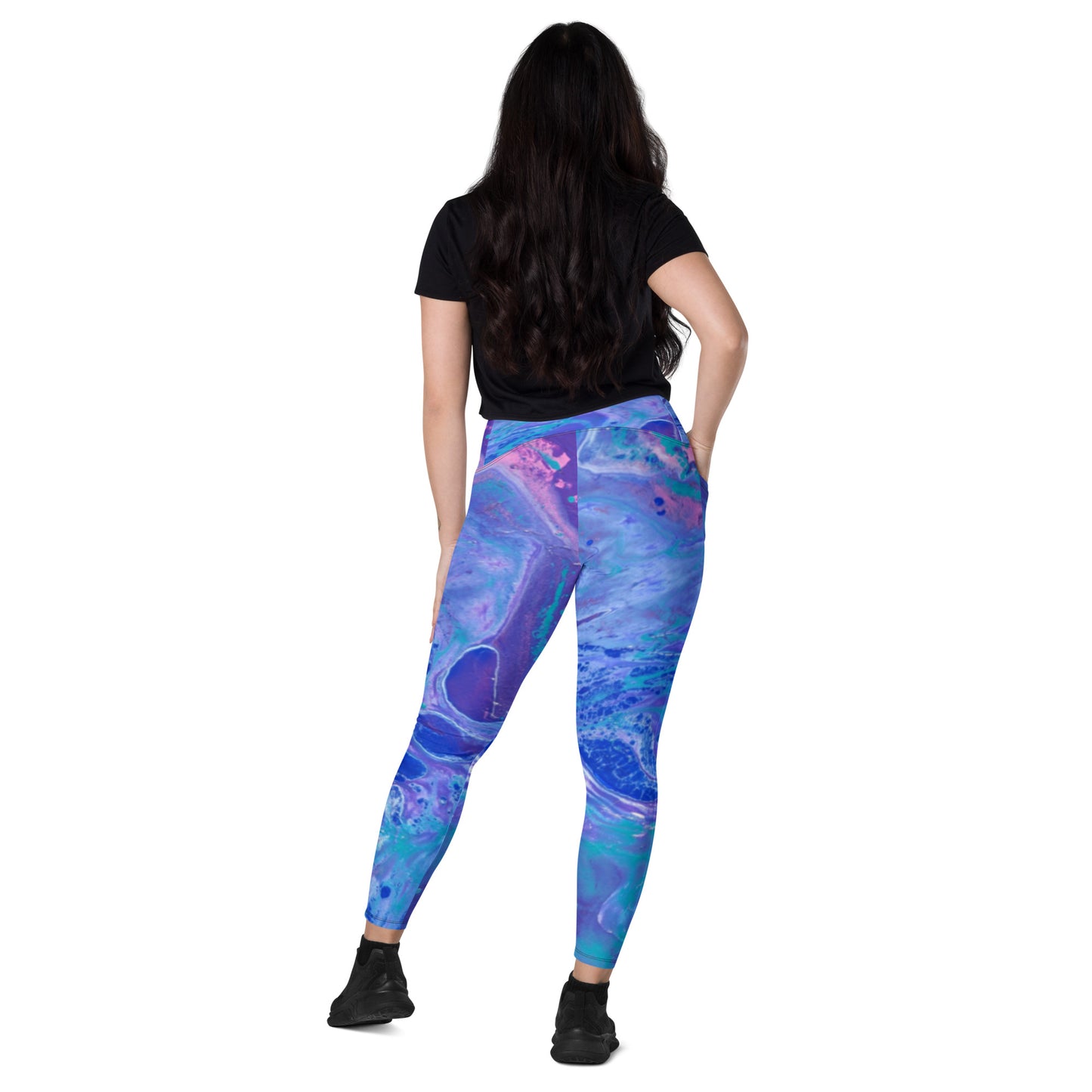 Purple Crossover Waist Leggings With Pockets