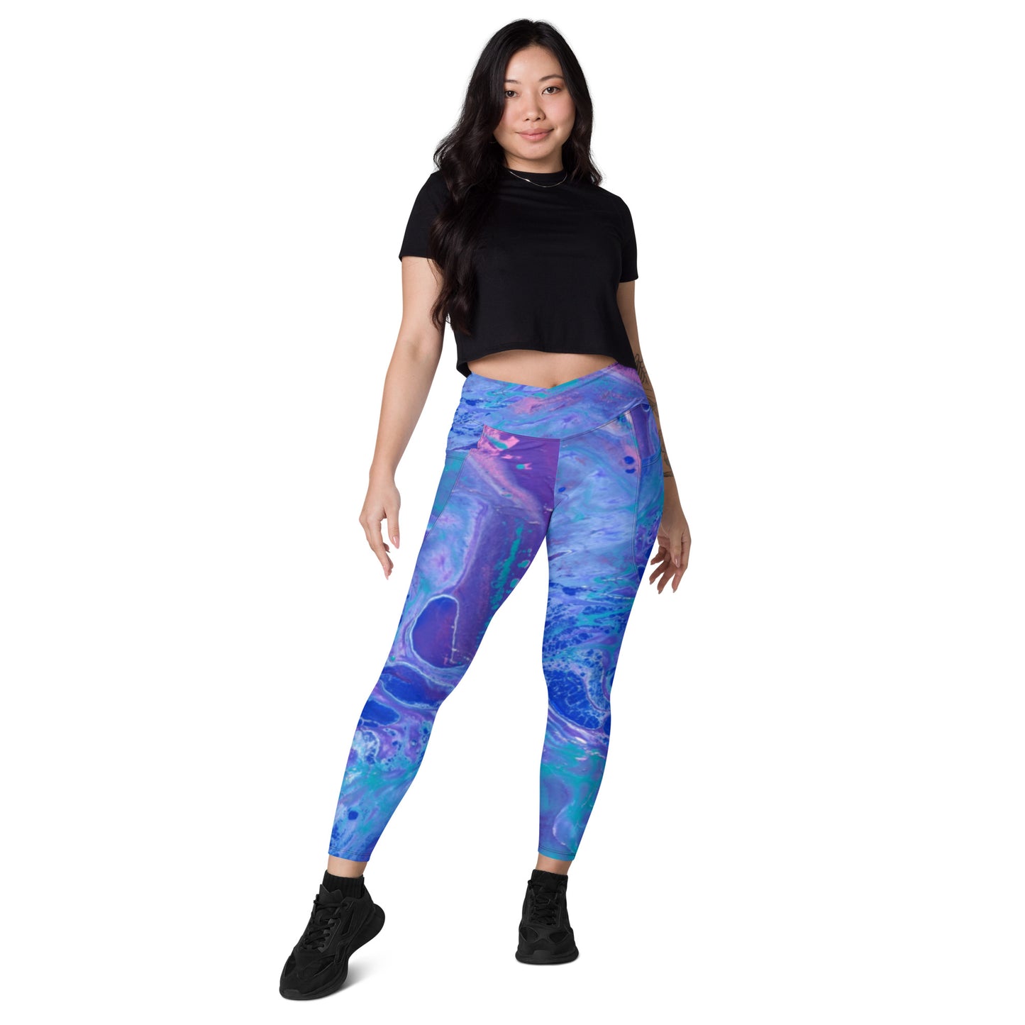 Purple Crossover Waist Leggings With Pockets