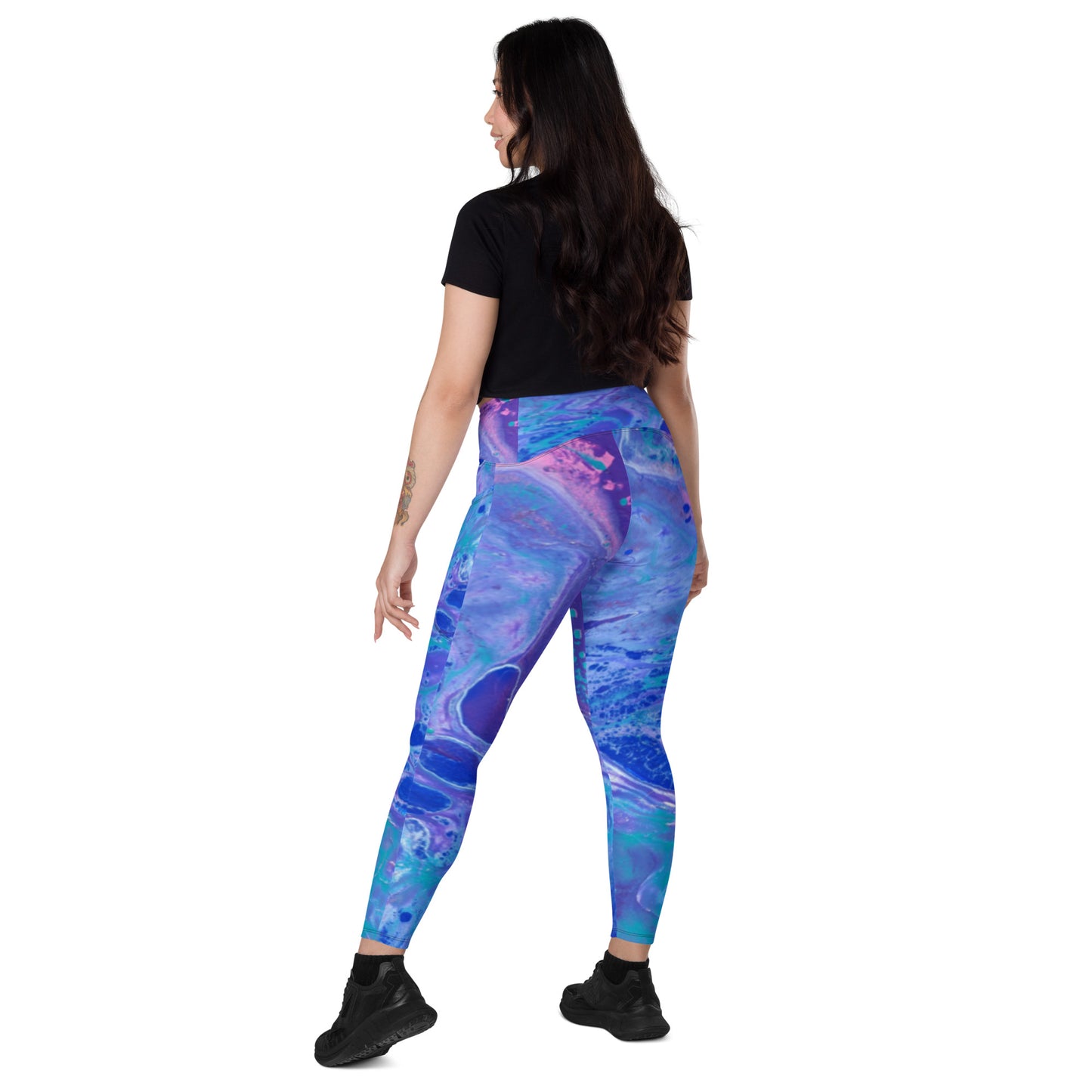 Purple Crossover Waist Leggings With Pockets