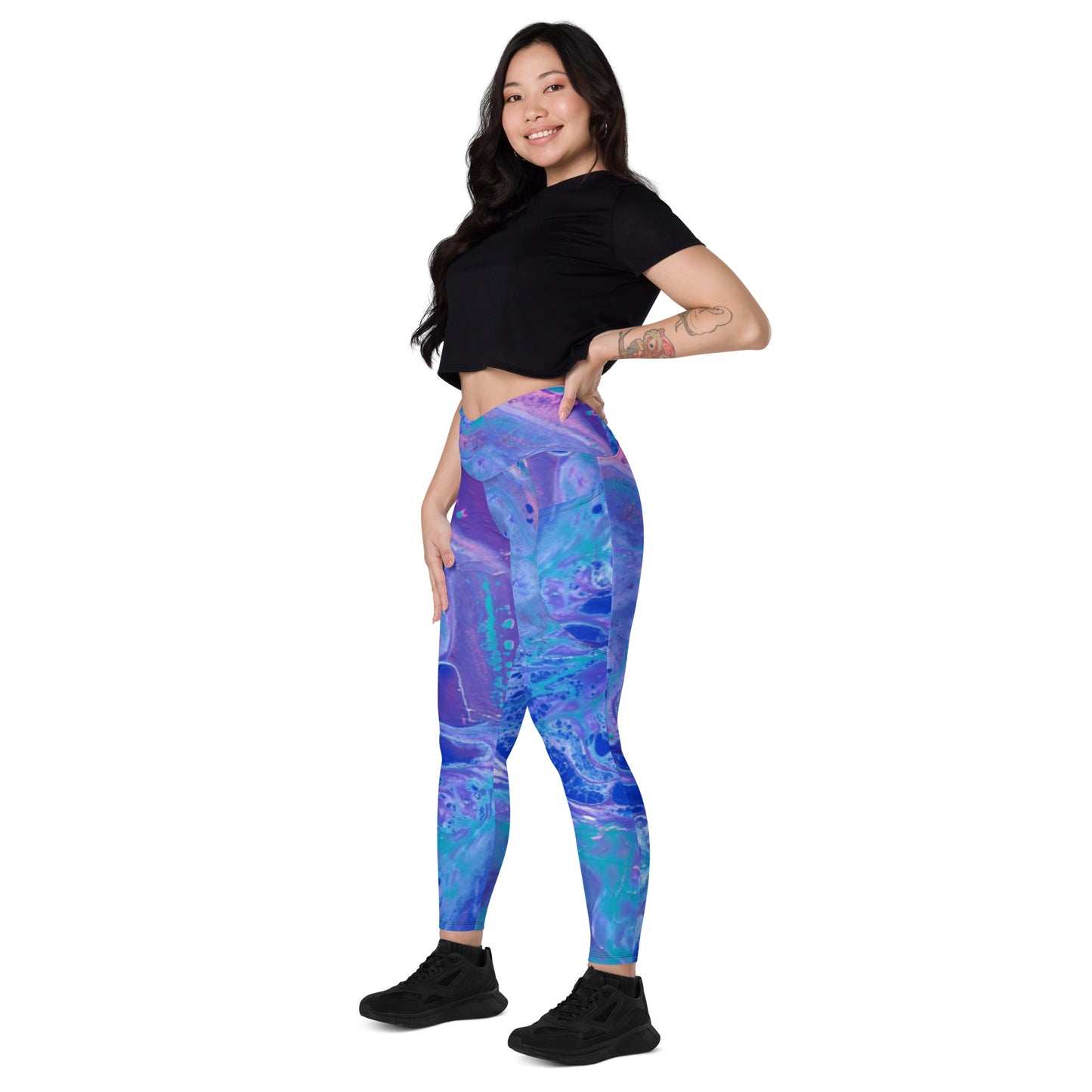 Purple Crossover Waist Leggings With Pockets