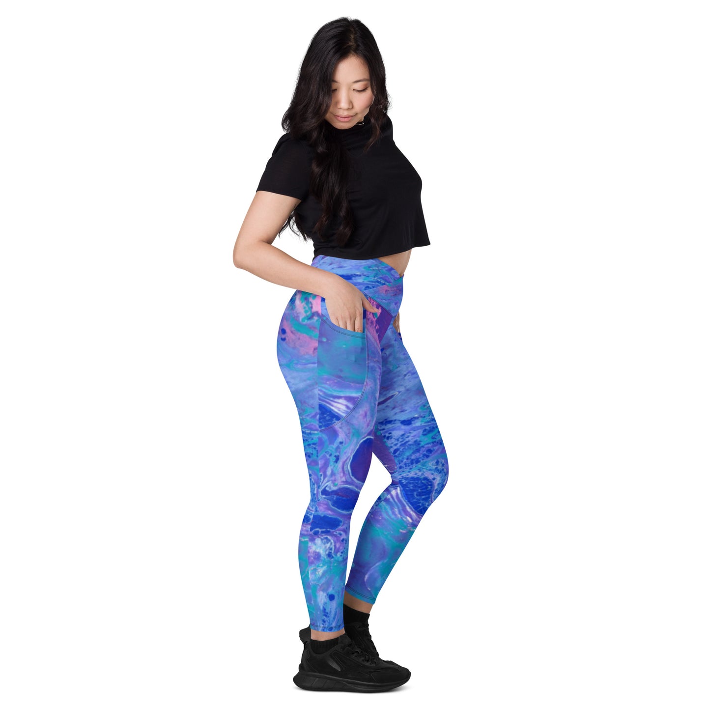 Purple Crossover Waist Leggings With Pockets