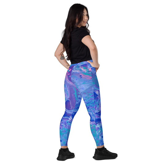 Purple Crossover Waist Leggings With Pockets